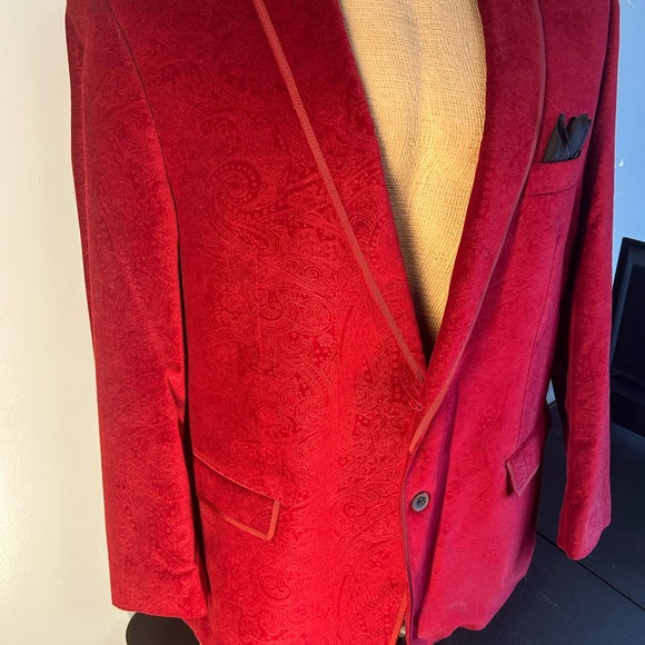 Van Heusen Studio Red Paisley Blazer 46R 100% Cotton - Picture 3 of 12